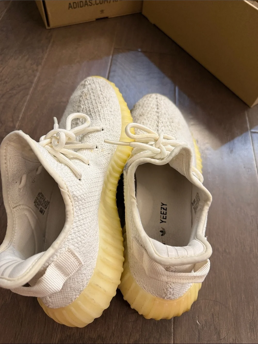 adidas Yeezy Boost 350 Cream Knit Sneakers with Yellow Gum Sole